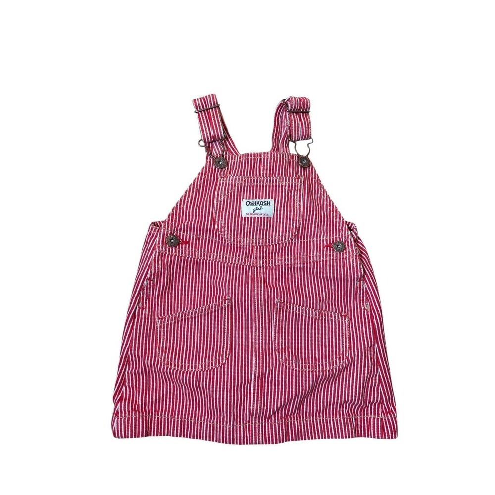 Vintage OshKosh Girls 24M Red White Stripe Vestbak Overall Dress Jumper
